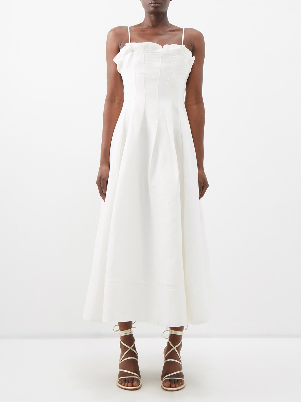 Плиссированное платье paradiso из смесового льна Aje, белый