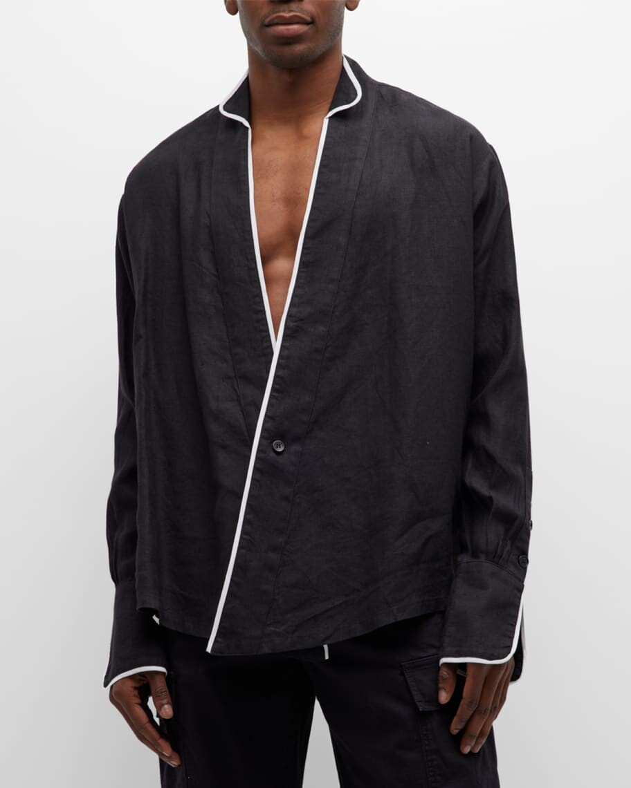 

Мужская льняная верхняя рубашка с окантовкой в ​​виде крыла Greg Lauren