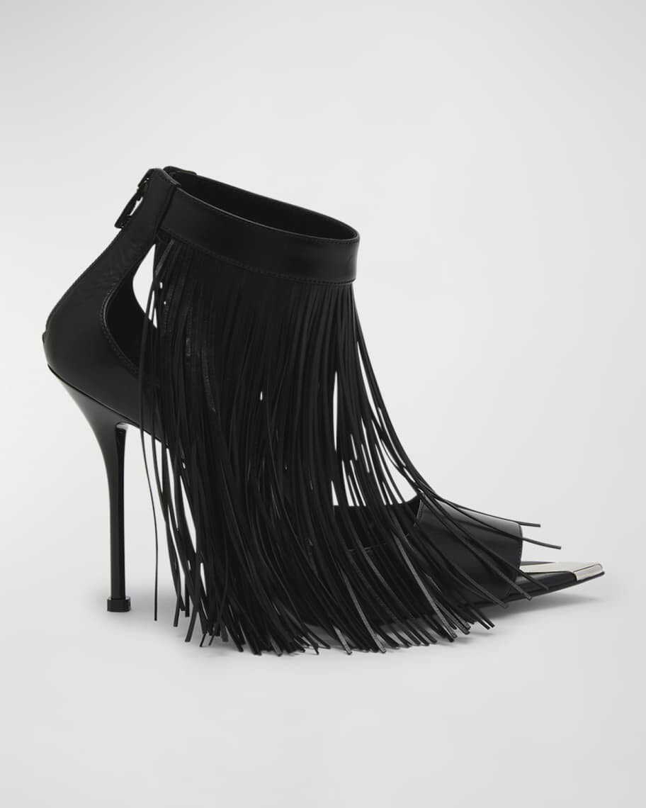 

Кожаные панк-сандалии на шпильке с бахромой Alexander McQueen