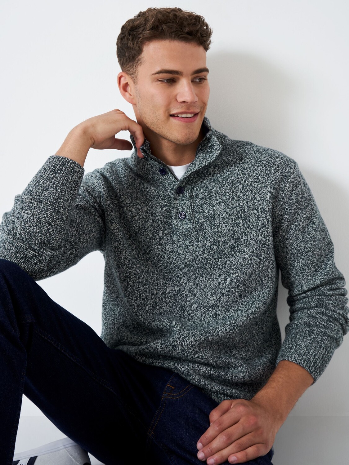 

Джемпер на пуговицах мулине Crew Clothing, темно-синий