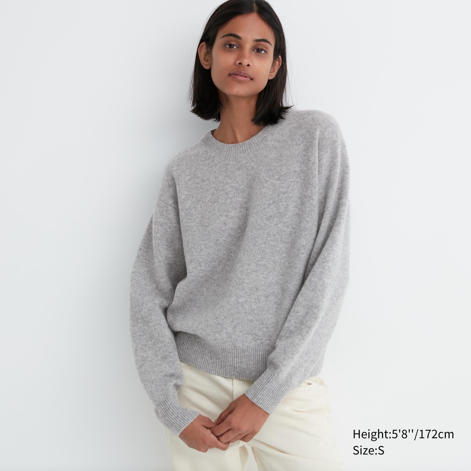 

Джемпер премиум из шерсти ягненка с круглым вырезом UNIQLO, светло-серый