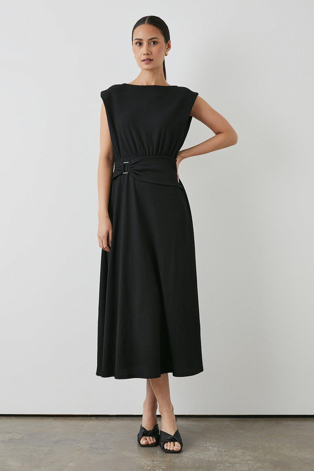 Платье из джерси с поясом Debenhams, черный платье миди с объемным рукавом из фактурной ткани