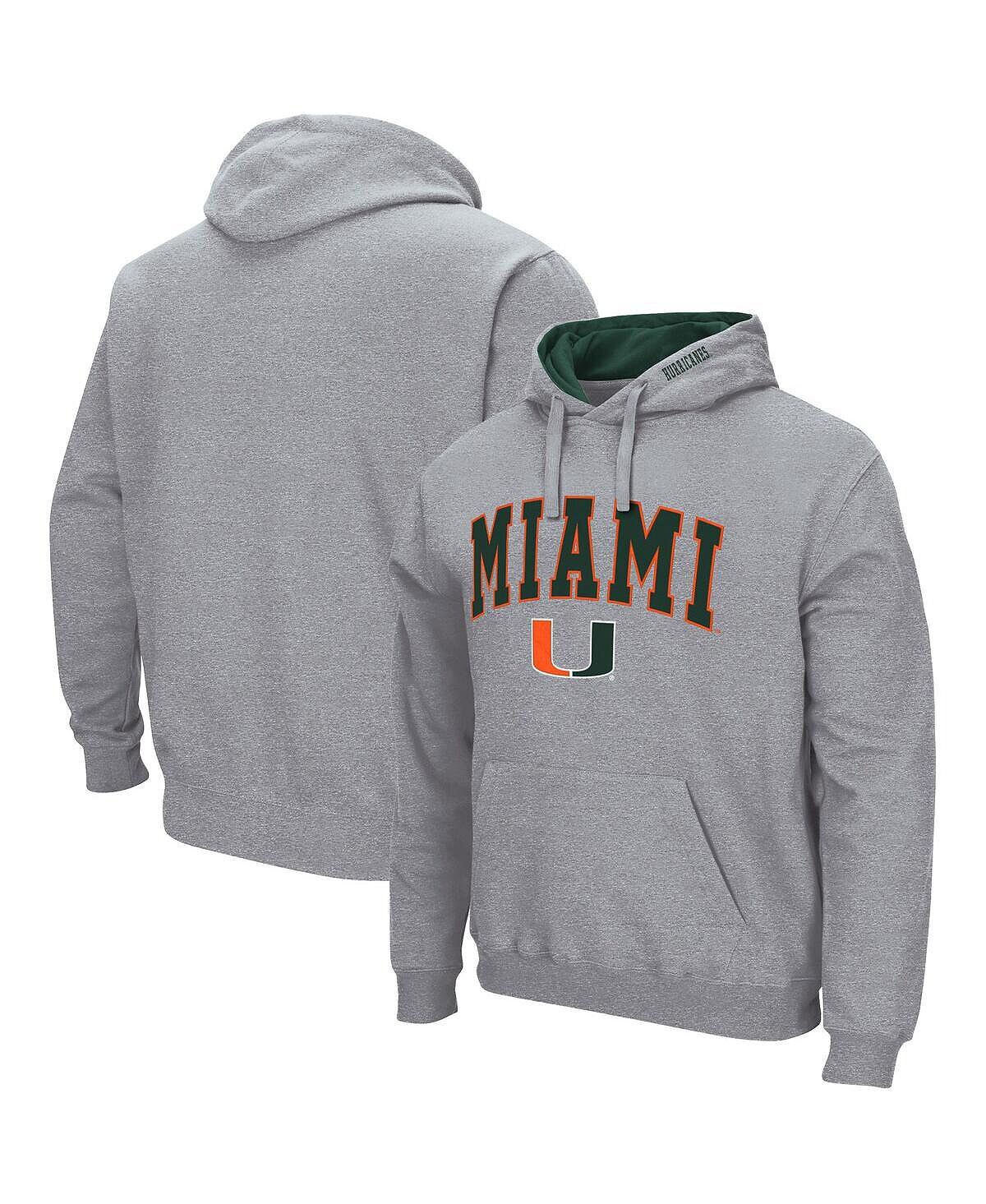 

Мужской серый пуловер с капюшоном Miami Hurricanes Arch Logo 3.0 Colosseum
