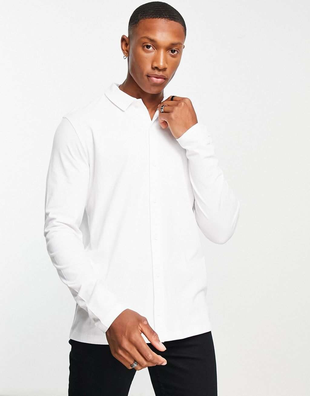 

Белая трикотажная рубашка с длинным рукавом и пуговицами ASOS DESIGN