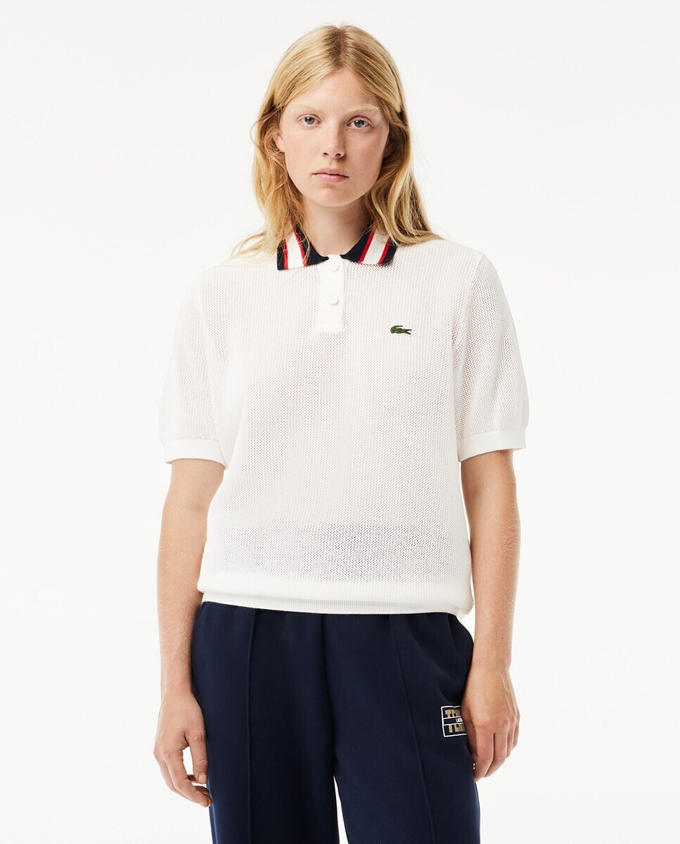 

Женский хлопковый свитер с короткими рукавами и воротником-поло Lacoste, розовый