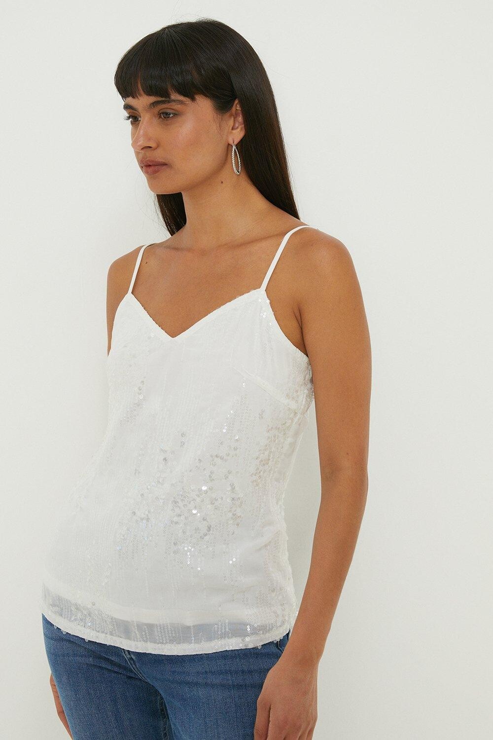 

Майка с пайетками и бретелями Dorothy Perkins, белый