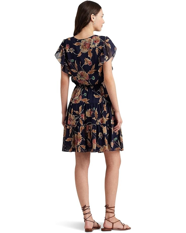 

Платье LAUREN Ralph Lauren Floral Crinkle Georgette Tie Neck Dress, цвет Navy/Tan/Multi