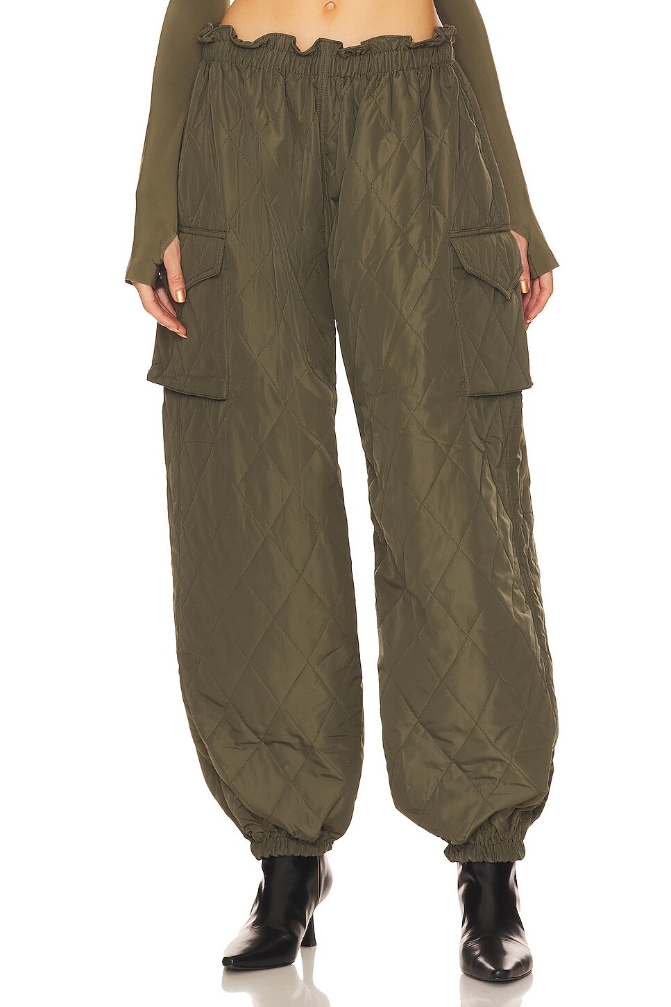 

Брюки Norma Kamali Quilted Oversized Cargo, милитари, Хаки