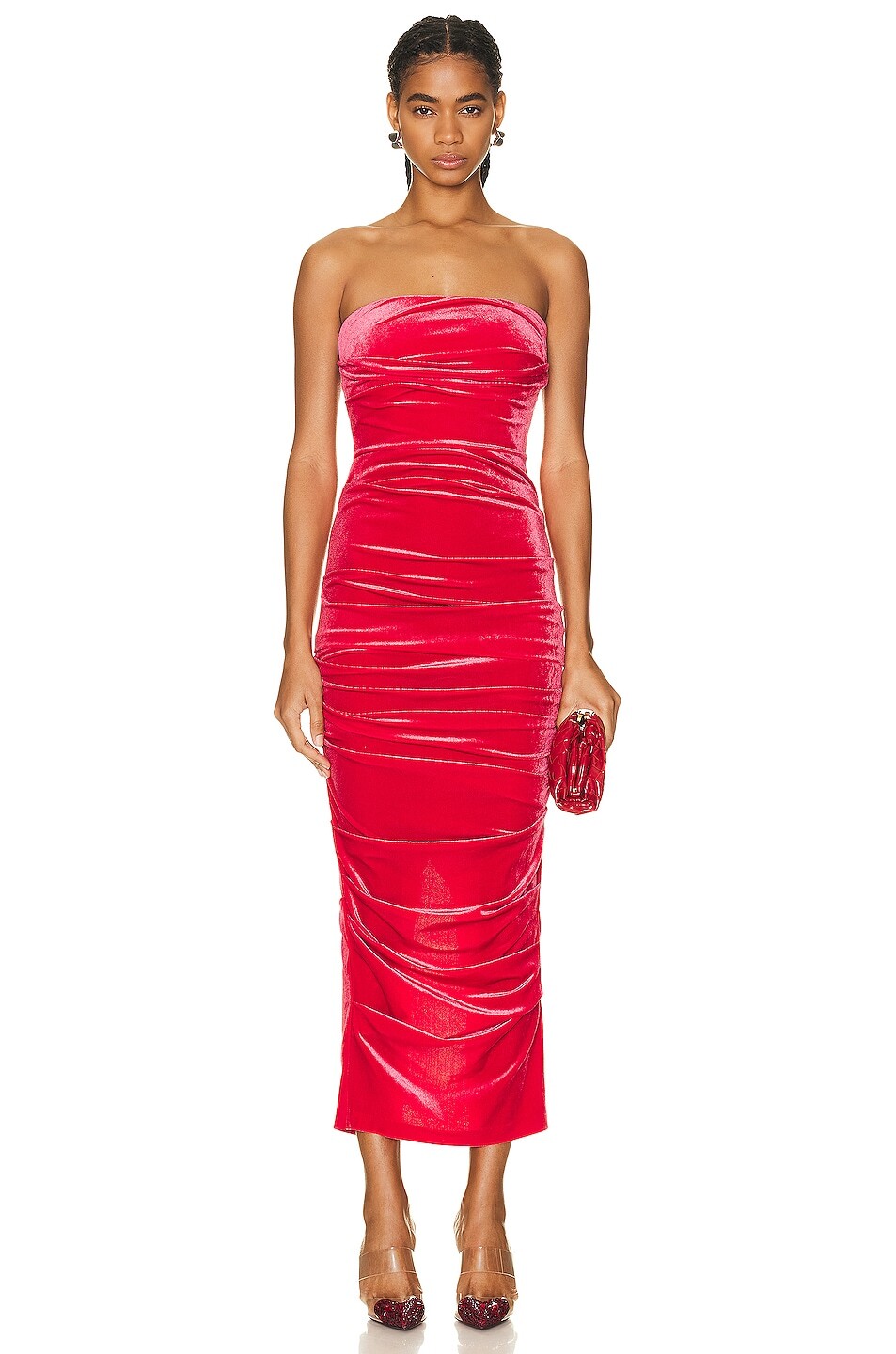 

Платье Alex Perry Parkin Velvet Tucked Strapless, красный