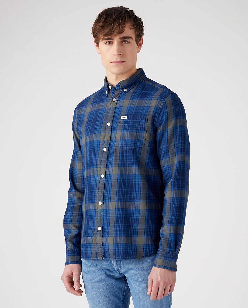 

Мужская рубашка классического кроя синего цвета в клетку Wrangler, синий
