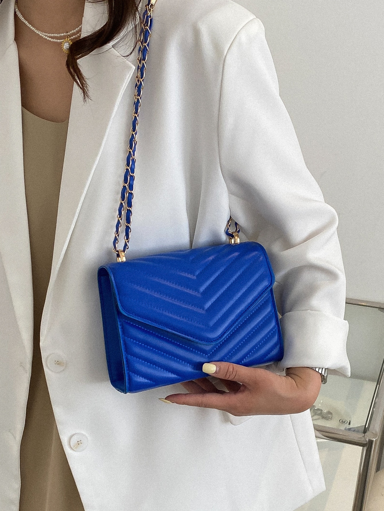 Легкая деловая повседневная квадратная сумка с мини-шевронной кнопкой для девочек-подростков, синий