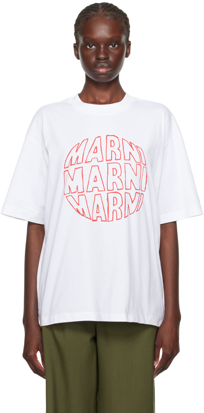 

Белая футболка с принтом Лилия Marni, Белый
