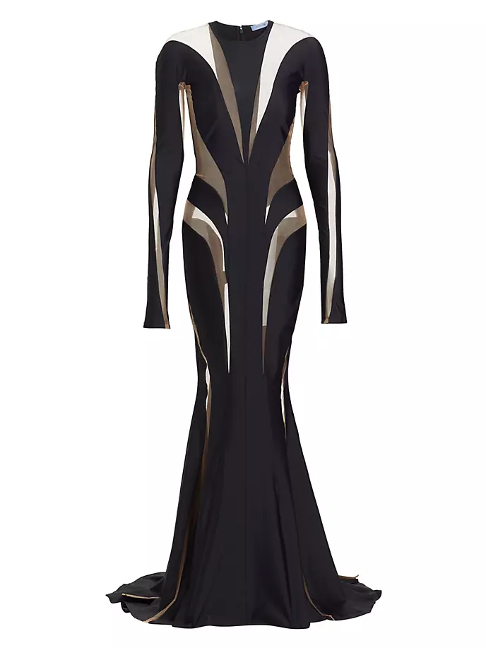 Платье со спиральными сетчатыми вставками Mugler, черный