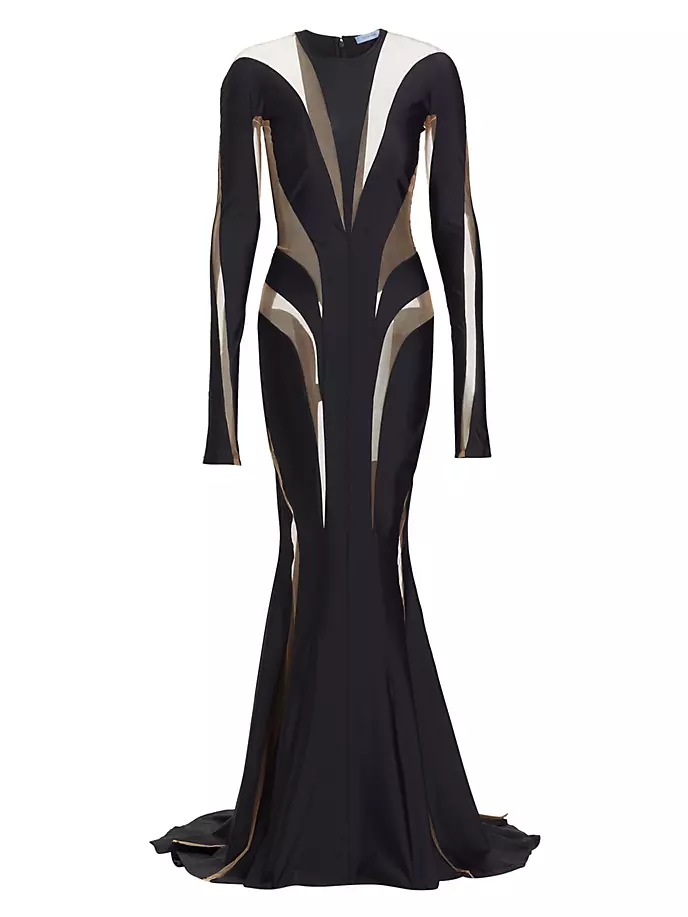 

Платье со спиральными сетчатыми вставками Mugler, черный