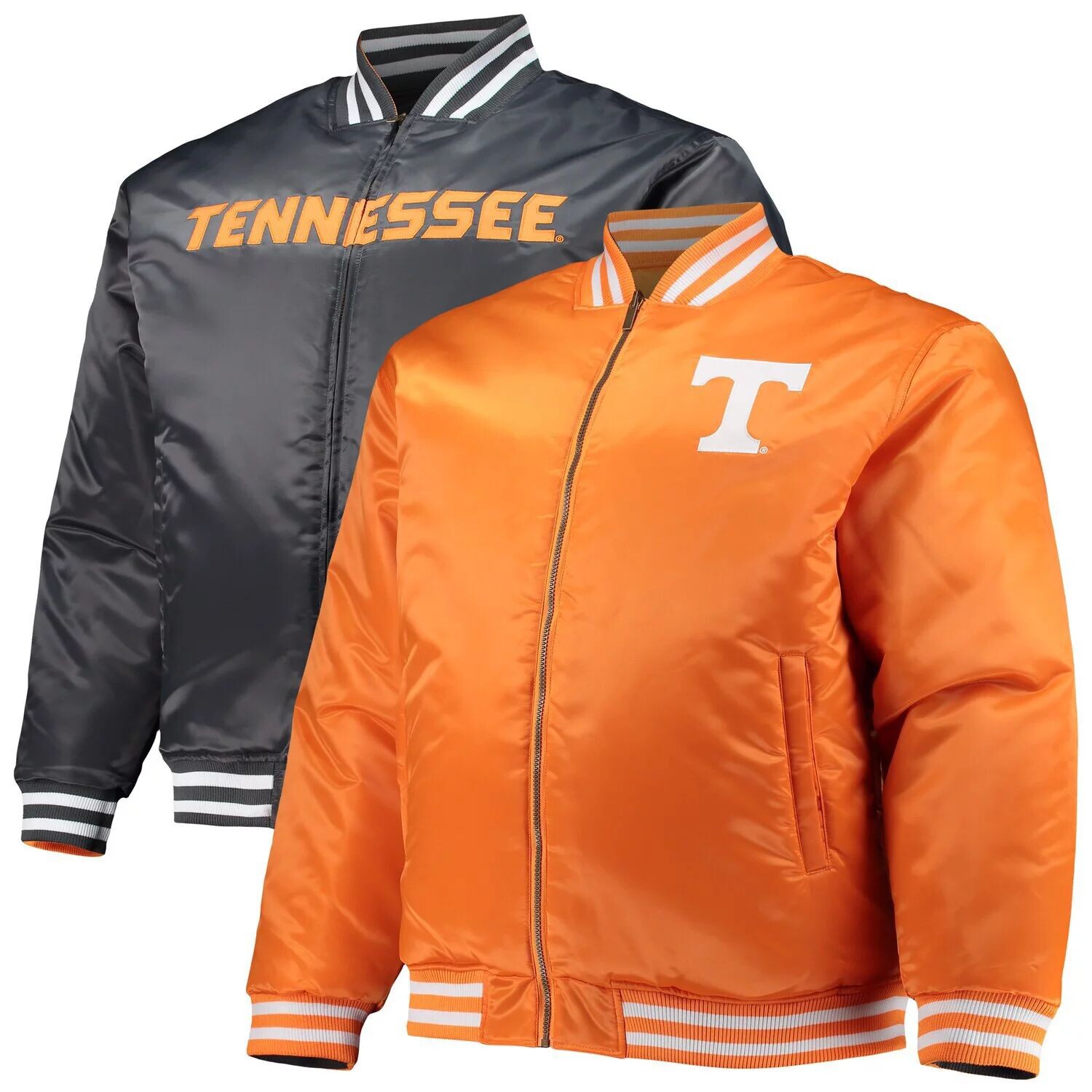 

Мужская двусторонняя атласная куртка с молнией во всю длину Tennessee Orange/Black Tennessee Volunteers Big & Tall