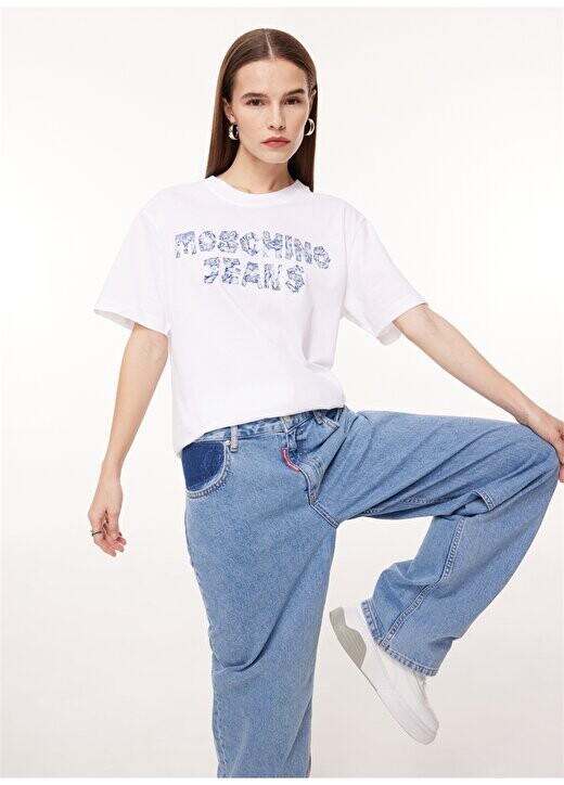 

Белая женская футболка с круглым вырезом с принтом J0708 Moschino Jeans, белый