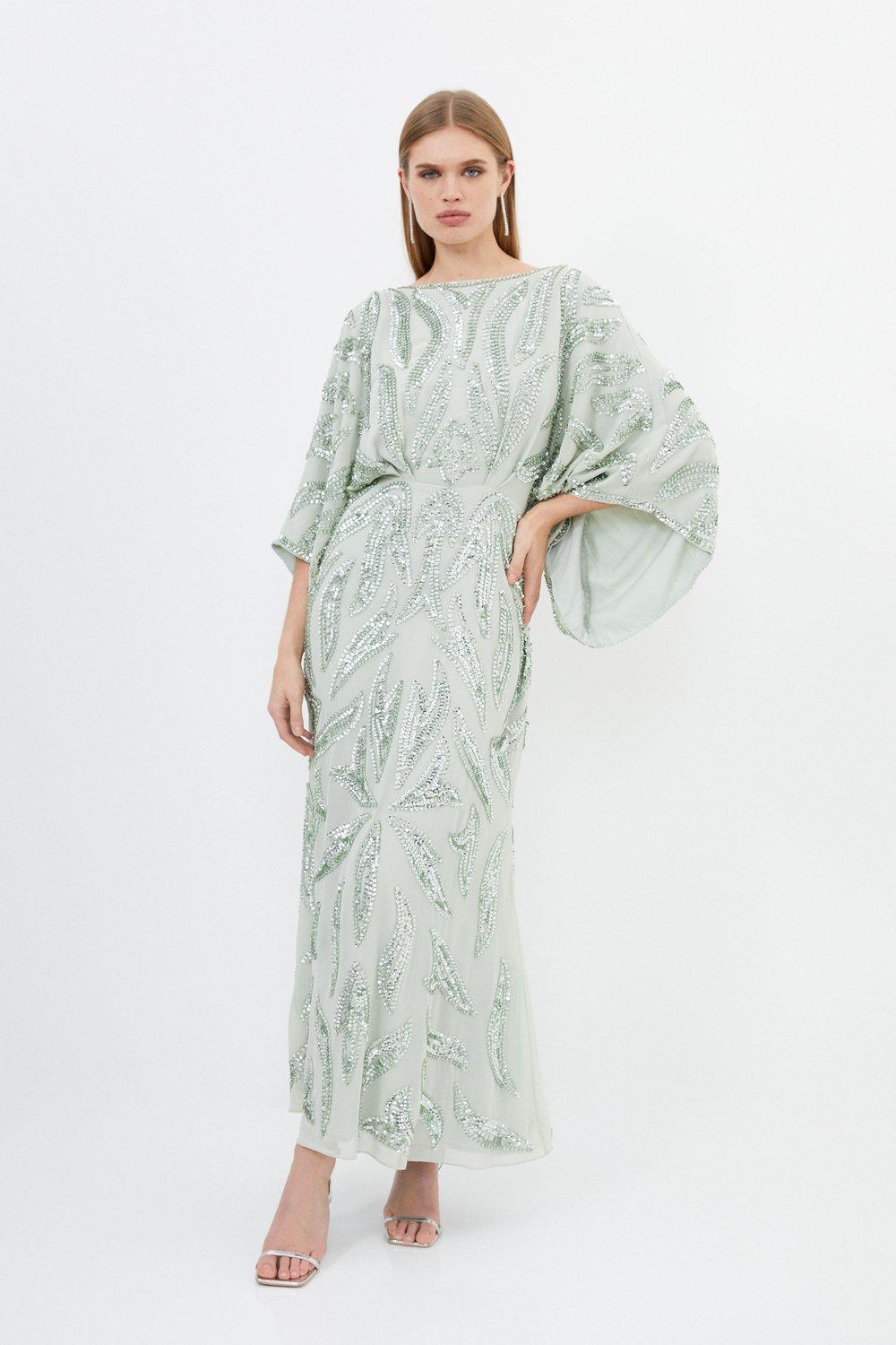 Украшенное тканое платье макси Karen Millen, зеленый цена и фото