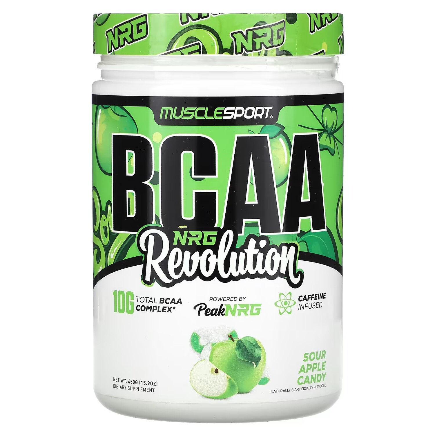 

MuscleSport BCAA NRG Revolution Sour Apple Candy, 15,9 унции (450 г)