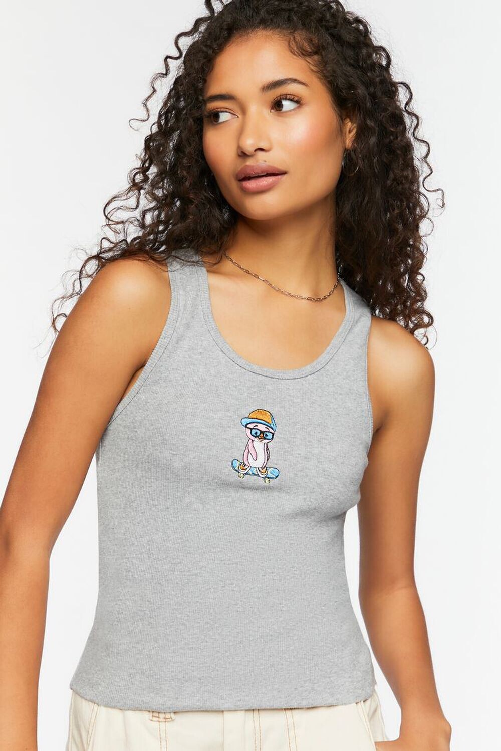 

Майка с рисунком Skater Penguin Forever 21, серый