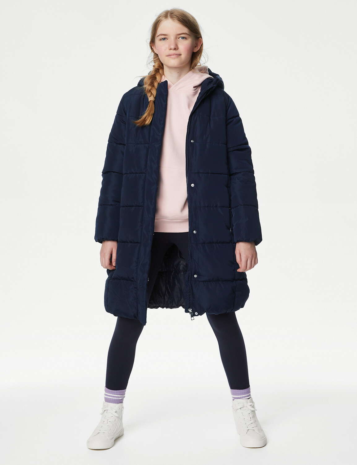 

Удлиненное стеганое пальто Stormwear (6–16 лет) Marks & Spencer, темно-синий