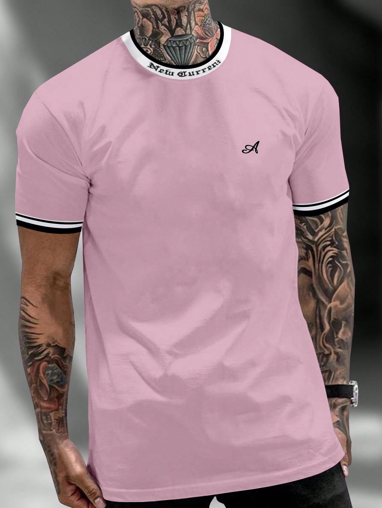 Мужская футболка с контрастным буквенным принтом Manfinity Homme и декоративной окантовкой, розовый футболка мужская с контрастной отделкой madison 170 голубой белый размер xl