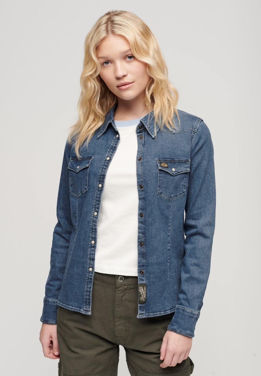 

Блузка на пуговицах WESTERN Superdry, светло-синий