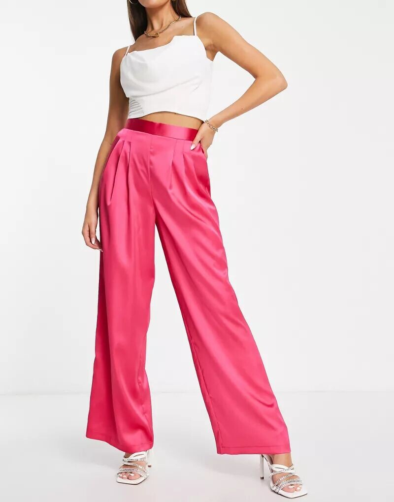 

Ярко-розовые брюки с атласными вытачками ASOS