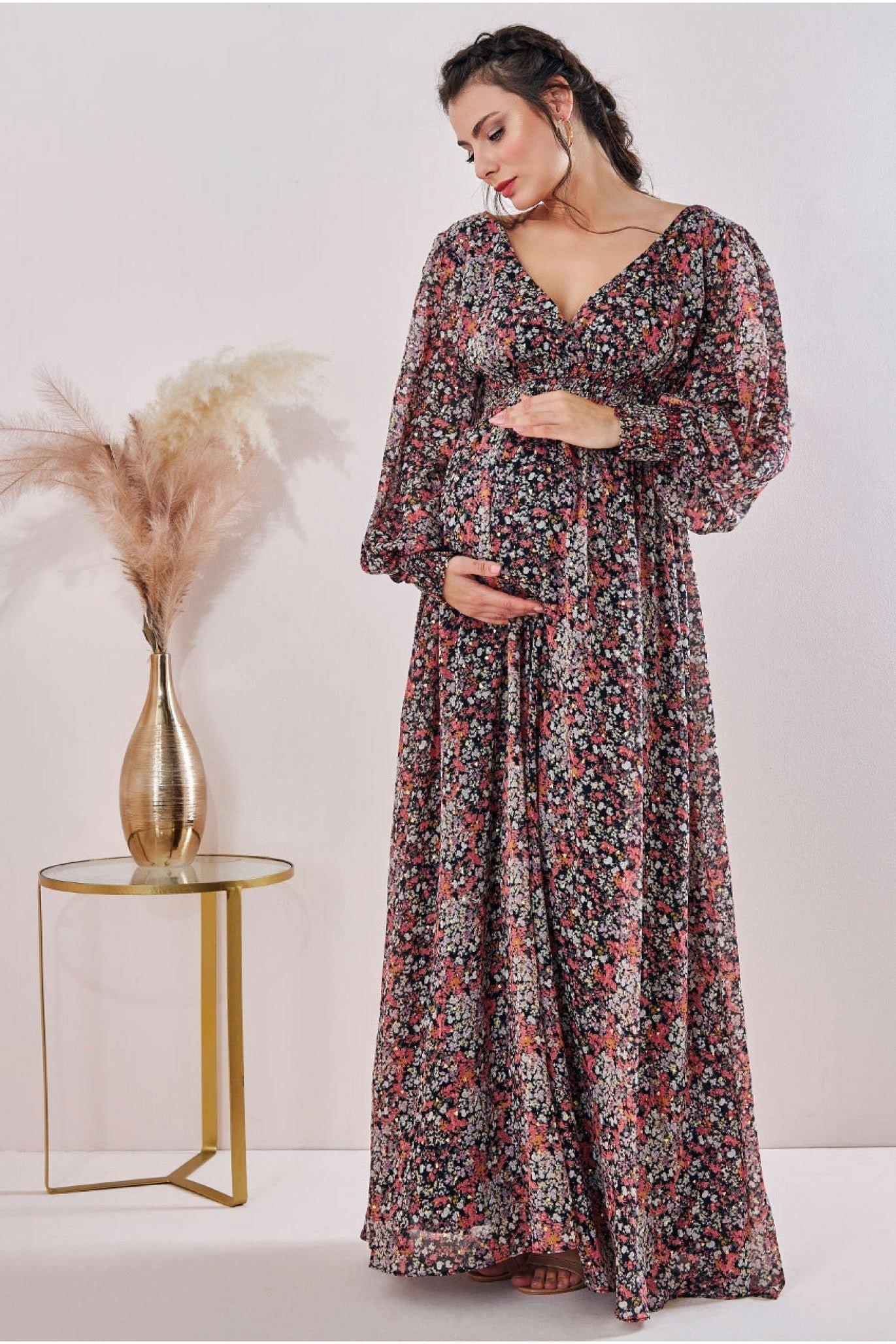 Макси с длинными рукавами для беременных Goddiva, мультиколор платье макси для беременных длинное кружевное белое платье русалка накидка для беременных женщин реквизит для фотосессии