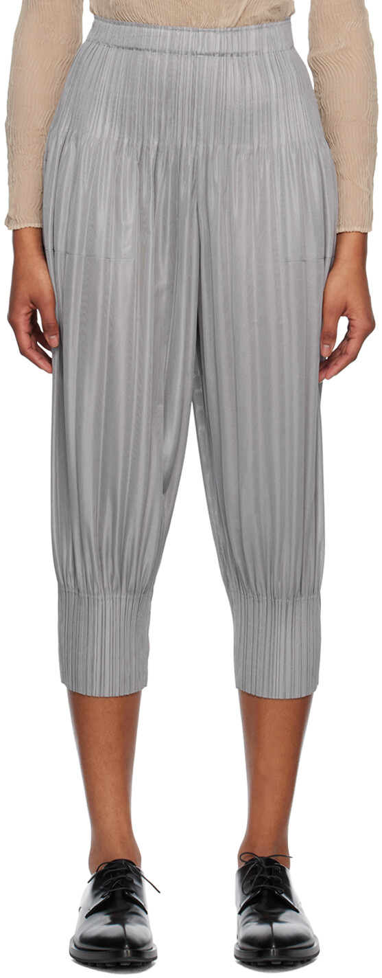 

Серые пушистые брюки Basic Pleats Please Issey Miyake, цвет Gray