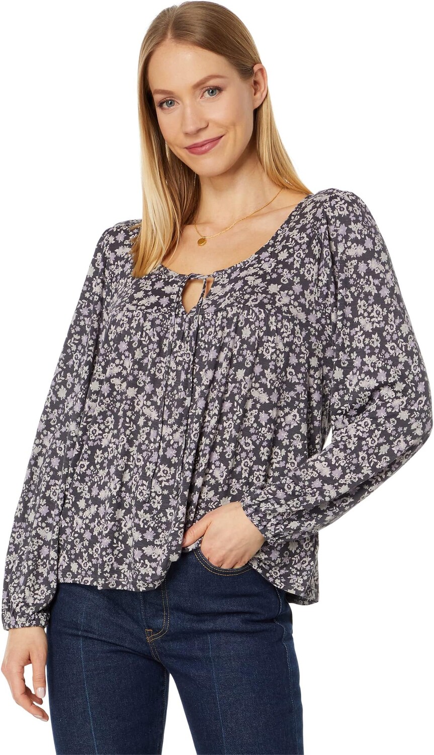 

Топ с принтом и завязкой спереди Lucky Brand, цвет Black Multi