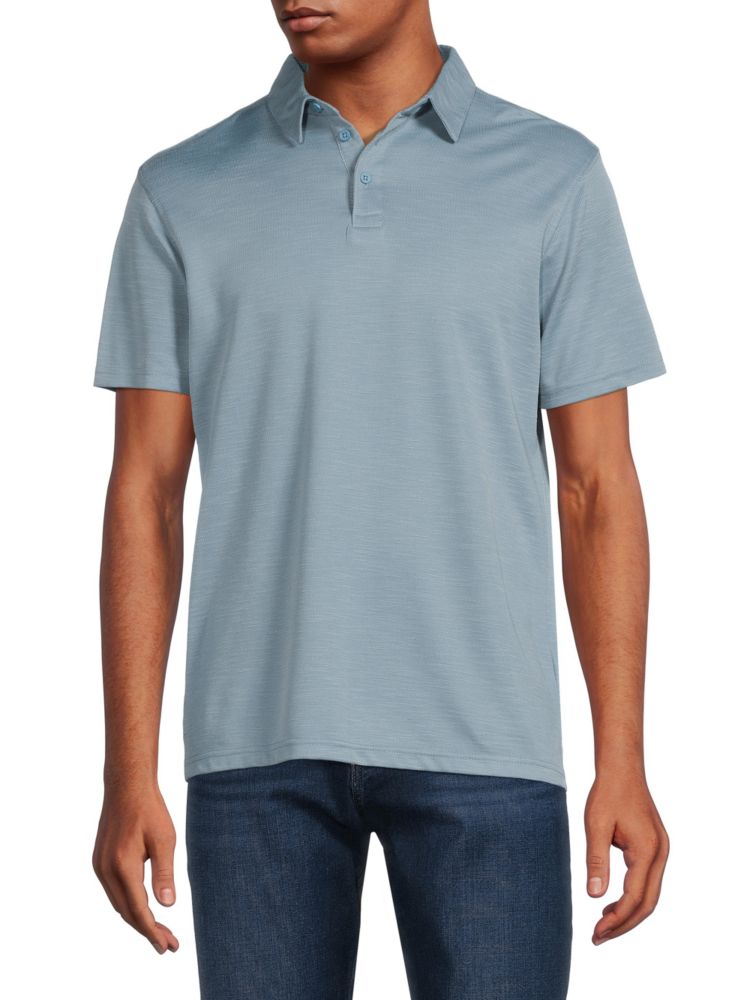 Вязаная рубашка-поло с короткими рукавами Saks Fifth Avenue, цвет Mineral Blue