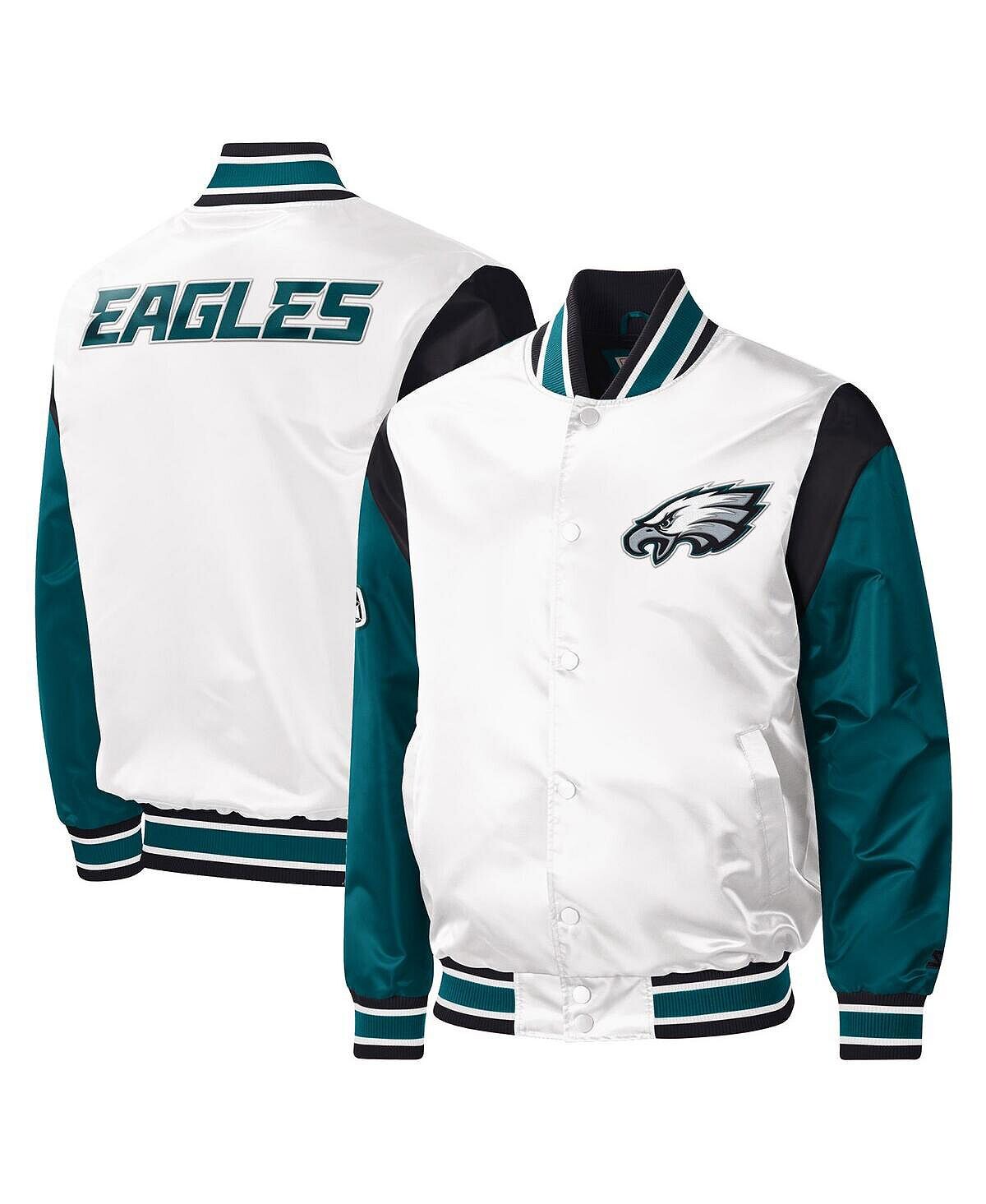 

Мужская белая университетская куртка Philadelphia Eagles Throwback с разминкой из атласа и застежкой на пуговицы Starter