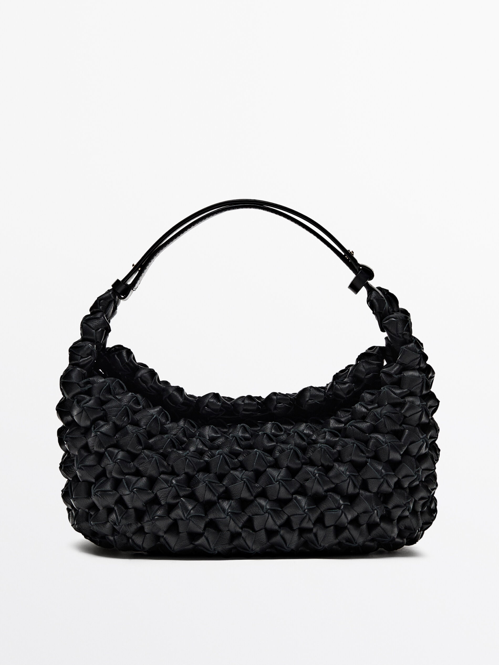 Плетеная кожаная сумка Massimo Dutti, черный