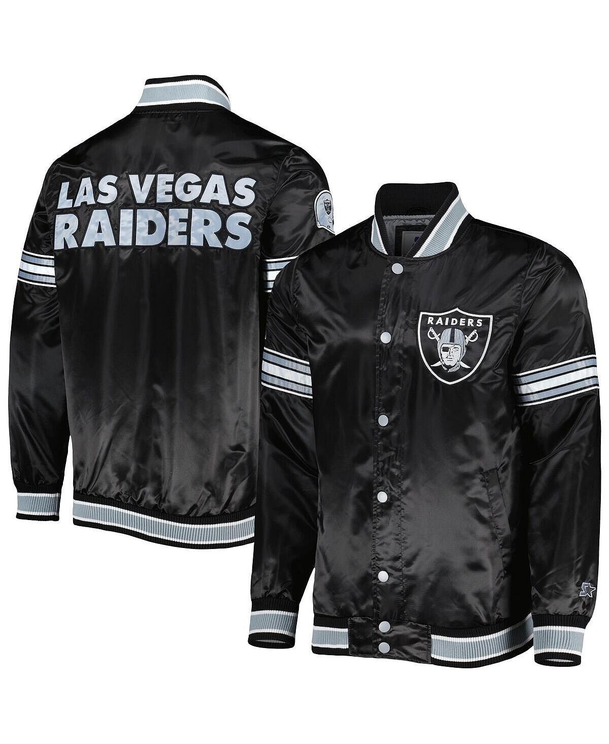 

Мужская черная атласная университетская куртка с длинными кнопками Las Vegas Raiders Midfield Starter, Черный
