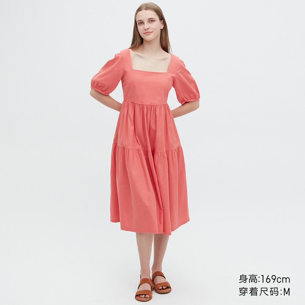 

Женское платье Uniqlo с рукавами-фонариками, розовый