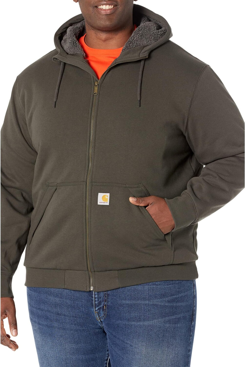 

Толстовка с капюшоном и молнией на подкладке из шерпы Rain Defender Rockland Carhartt, цвет Peat