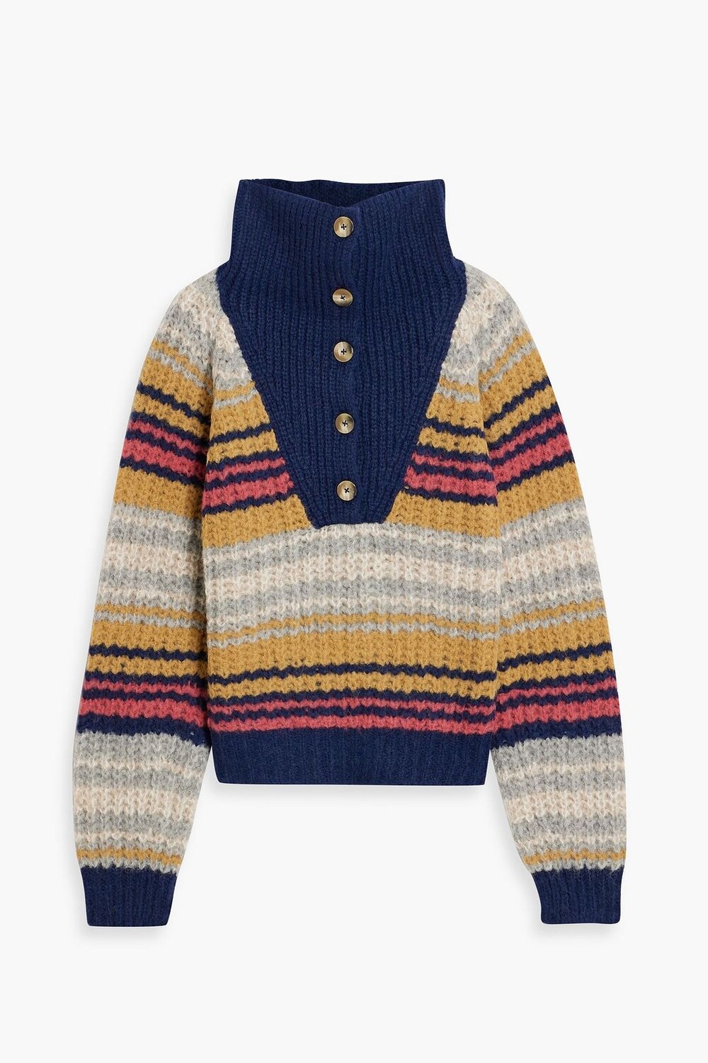 

Полосатый свитер The Buttoned Collar из смесовой шерсти MOTHER, нави