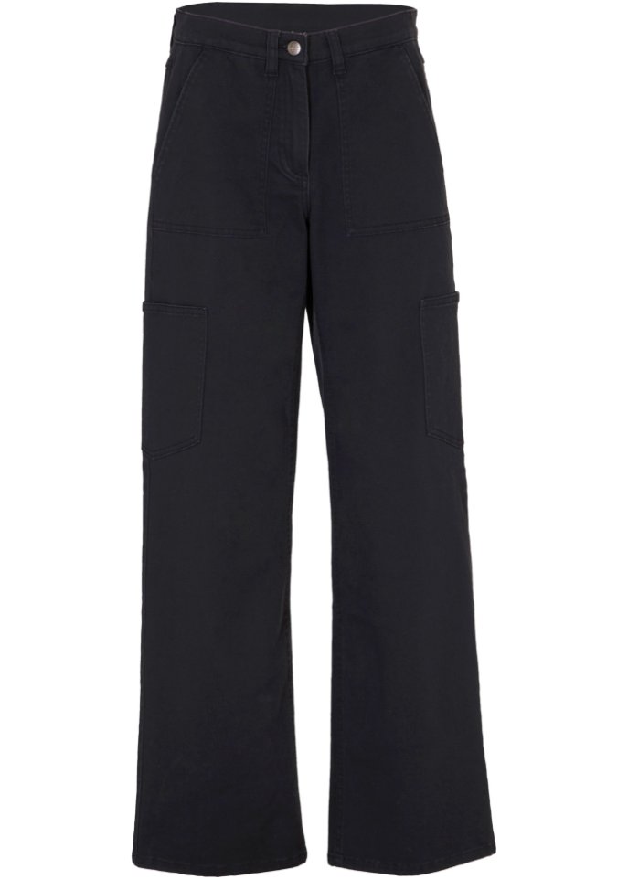 Широкие брюки из твила в стиле карго Bpc Bonprix Collection, черный брюки карго из твила bpc bonprix collection черный