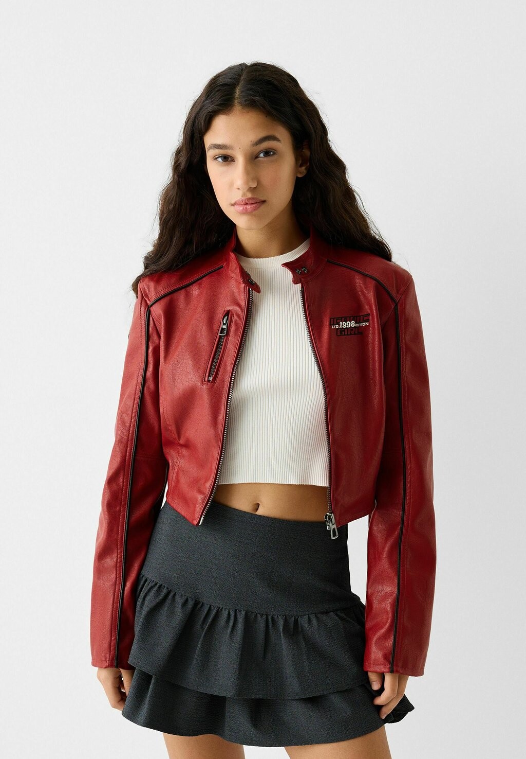 

Куртка из эко-кожи Bershka, темно-красный