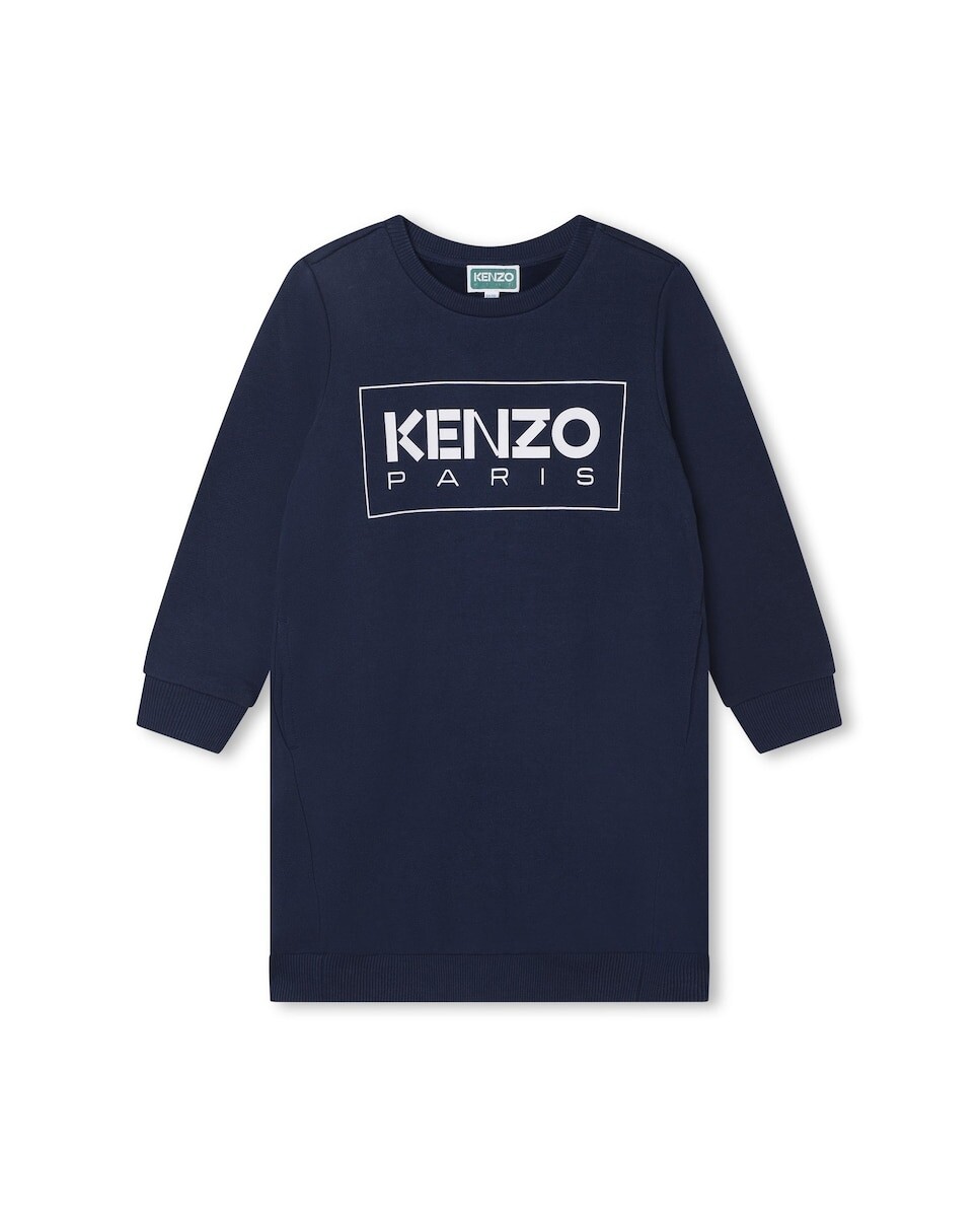 

Плюшевое платье для девочки с логотипом спереди Kenzo, темно-синий