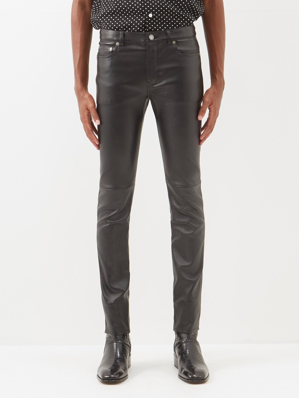 

Узкие кожаные брюки Saint Laurent, черный