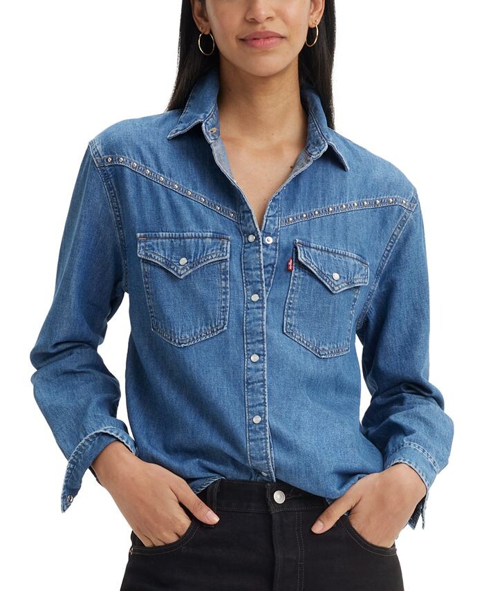 

Женская рубашка в стиле вестерн Sawyer с заклепками Levi's, синий