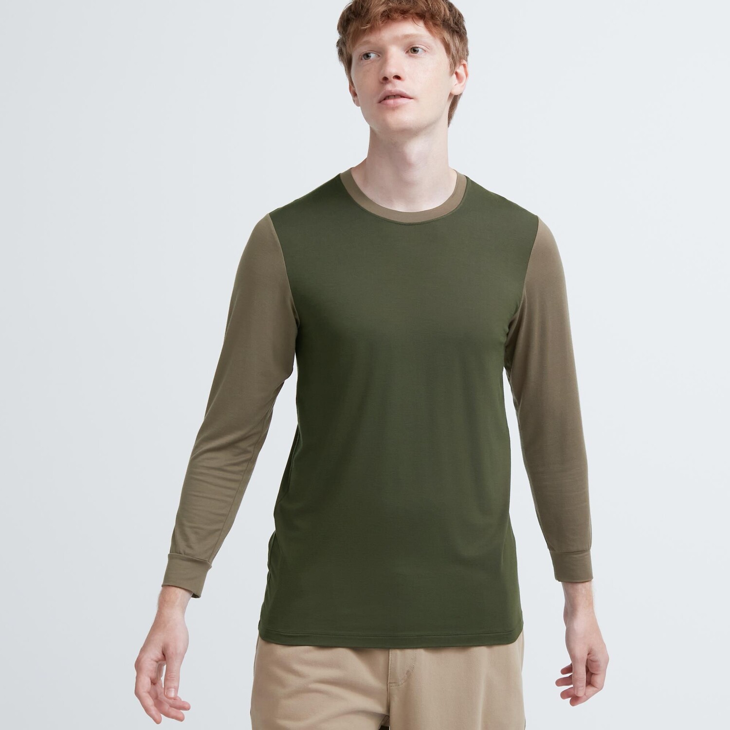 

Лонгслив с круглым вырезом Heattech Uniqlo, темно-зеленый