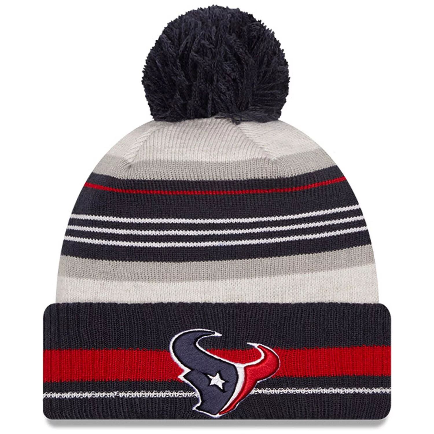 

Мужская серая/темно-синяя вязаная шапка New Era Houston Texans с манжетами и помпоном