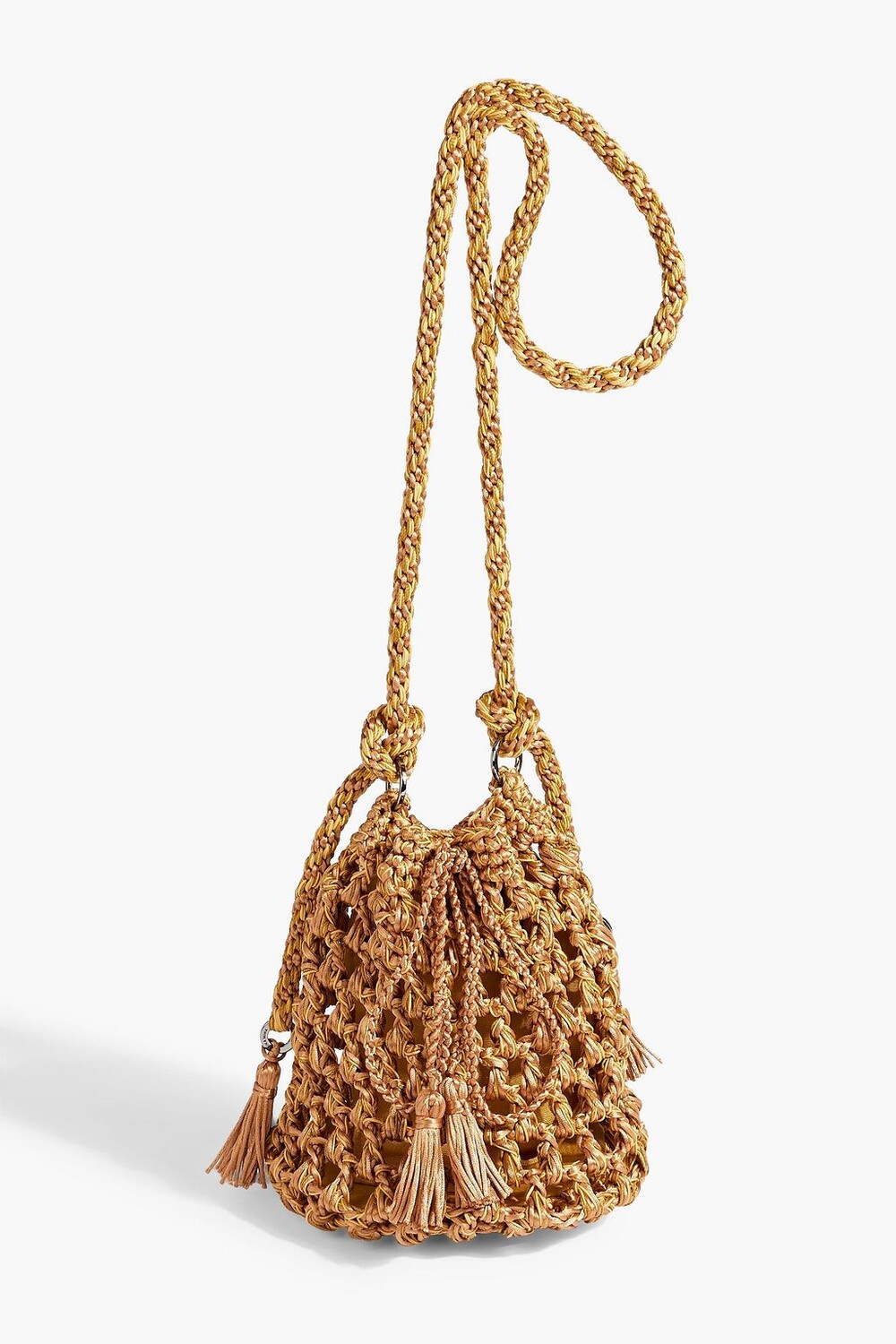 

Сумка-ведро Saco Jasmin, связанная крючком. Catarina Mina, горчичный