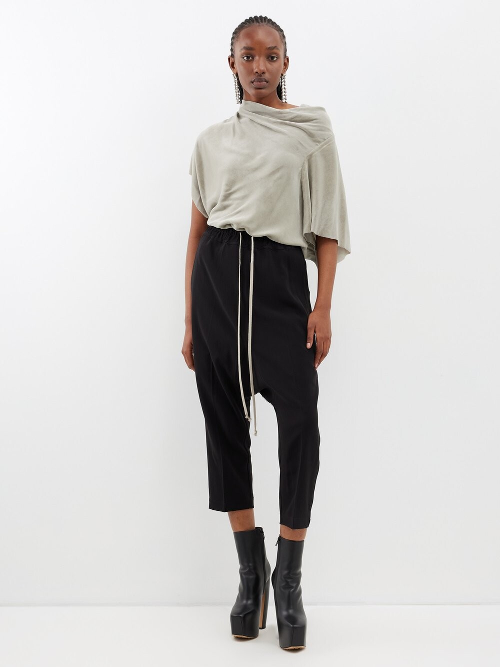 

Укороченные брюки из кади на кулиске Rick Owens, черный
