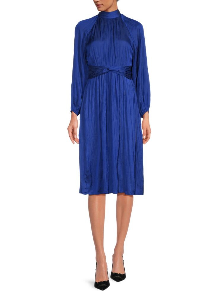 

Атласное дневное платье с воротником-стойкой Bcbgmaxazria, синий