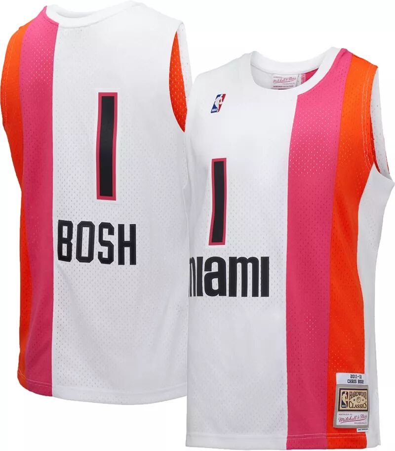 

Мужская футболка Mitchell & Ness 2011 Miami Heat Chris Bosh #1 белого цвета из твердой древесины Classics Swingman