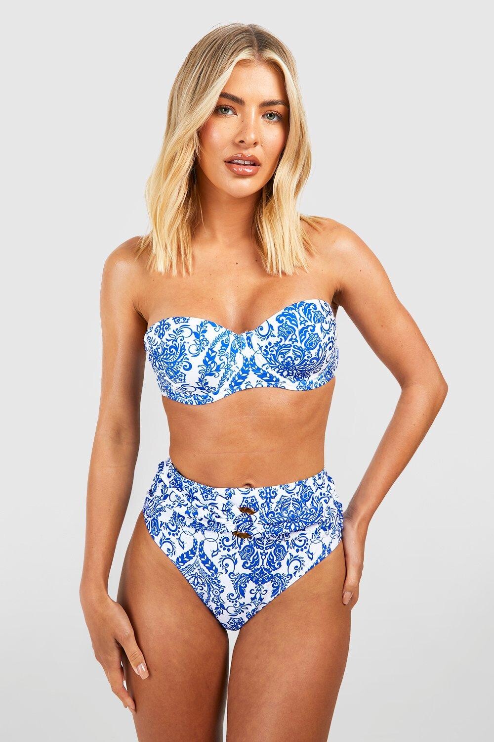 

Топы бикини из фарфора с союзами и союзами Boohoo, синий