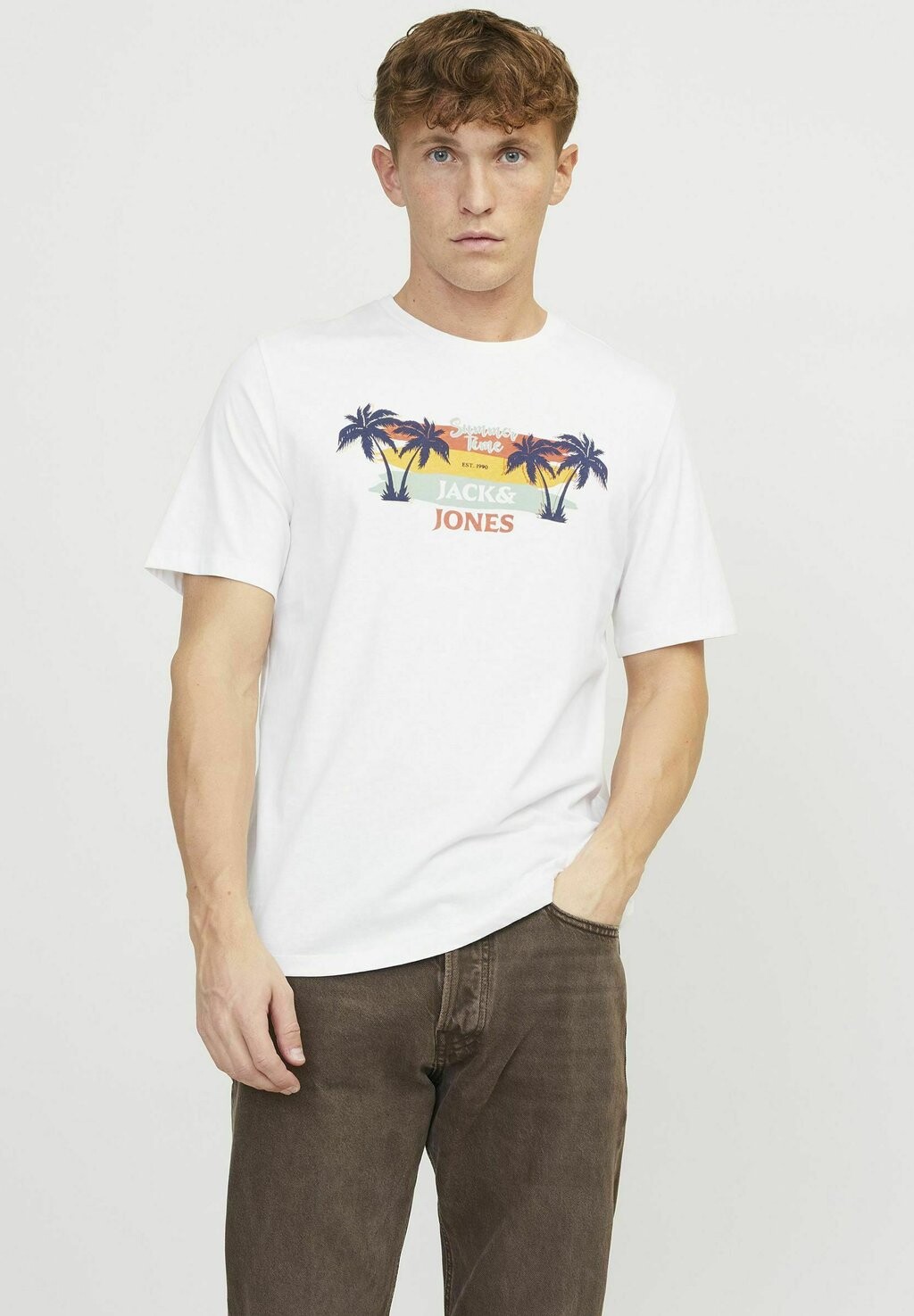 

Футболка с принтом RUNDHALS Jack & Jones, цвет white